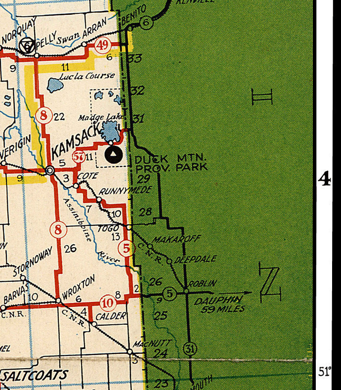 Saskatchewan Government Insurance Highway Map of Saskatchewan issued in cooperation with the Department of Highways and Transportation Canada 1954  