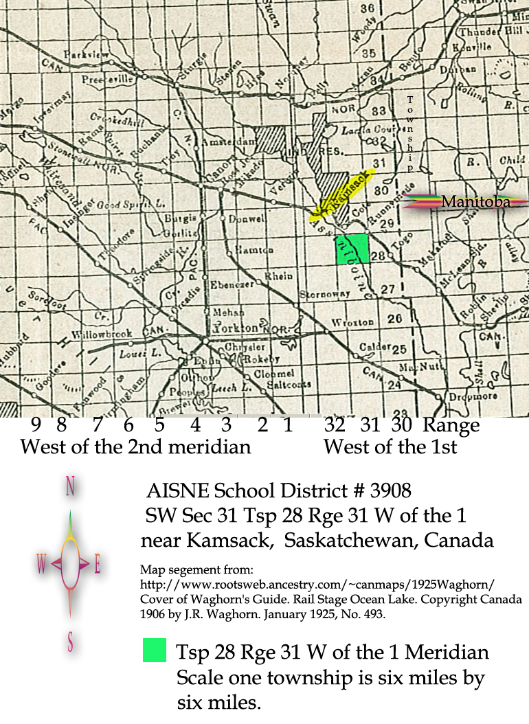 Map AISNE School District # 3908 SW Sec 31 Tsp 28 Rge 31 W of the 1 Meridian, near Kamsack  