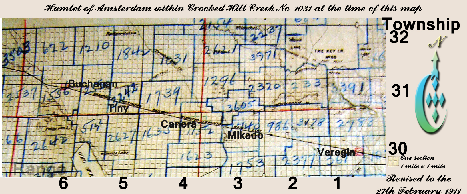 AMSTERDAM 	School District # 5255, 	Canora, Amsterdam NE 14 township 32 range 4 West of the second meridian, 1916-1968, N 51 44' 57.0'', w 102 27' 35.1''