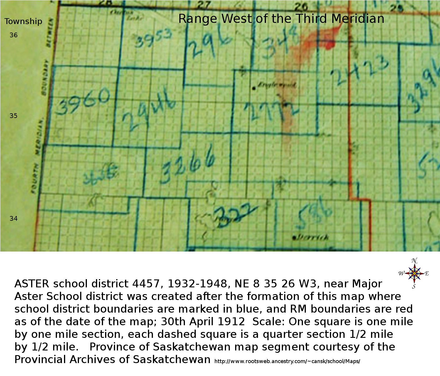  ASTER school district 4457, 1932-1948, NE 8 35 26 W3, near Major,   Saskatchewan,  