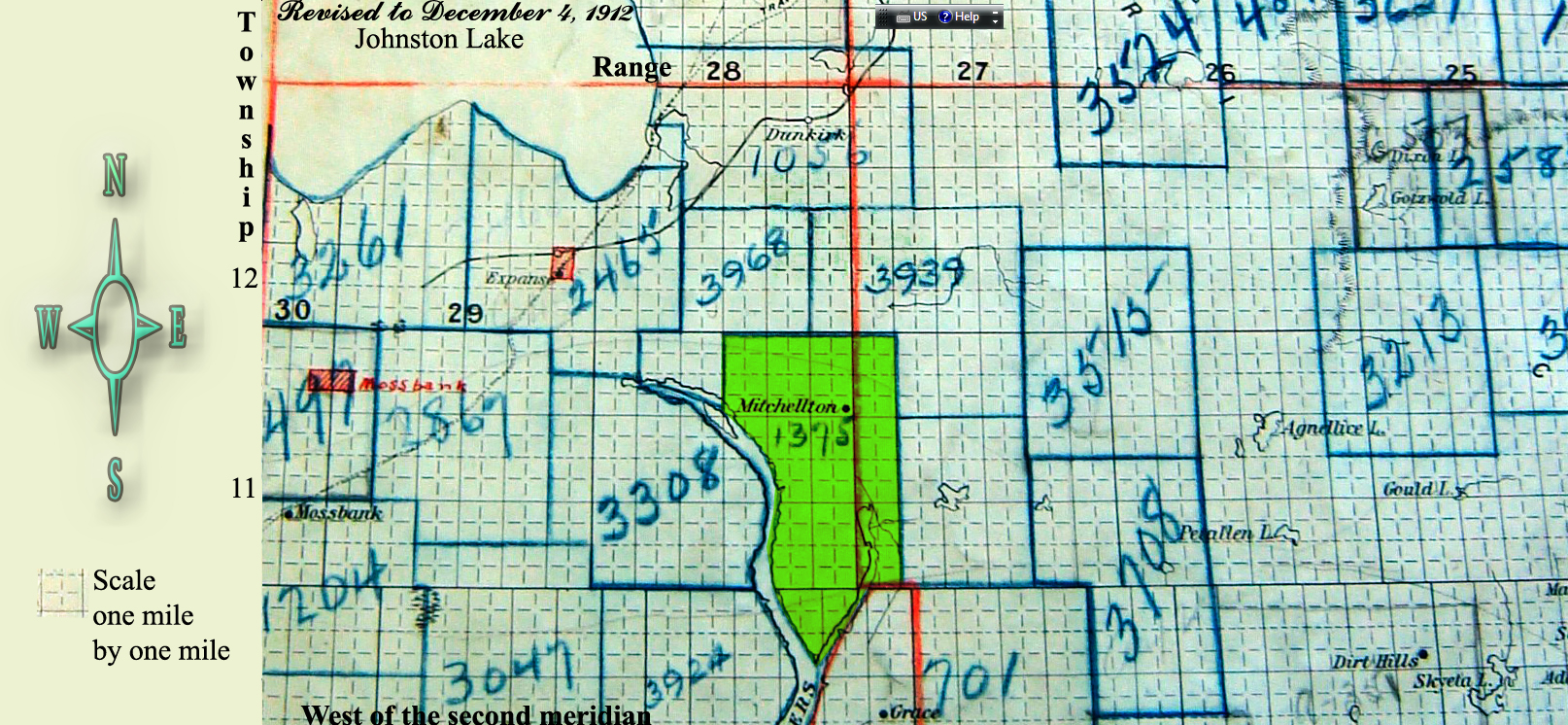 Map Bond City School District 1375, Mitchellton School District 1375 , 1912-1925, 1925-1964,Mitchellton Southeast section 25 township 11 range 28 west of the second meridian 