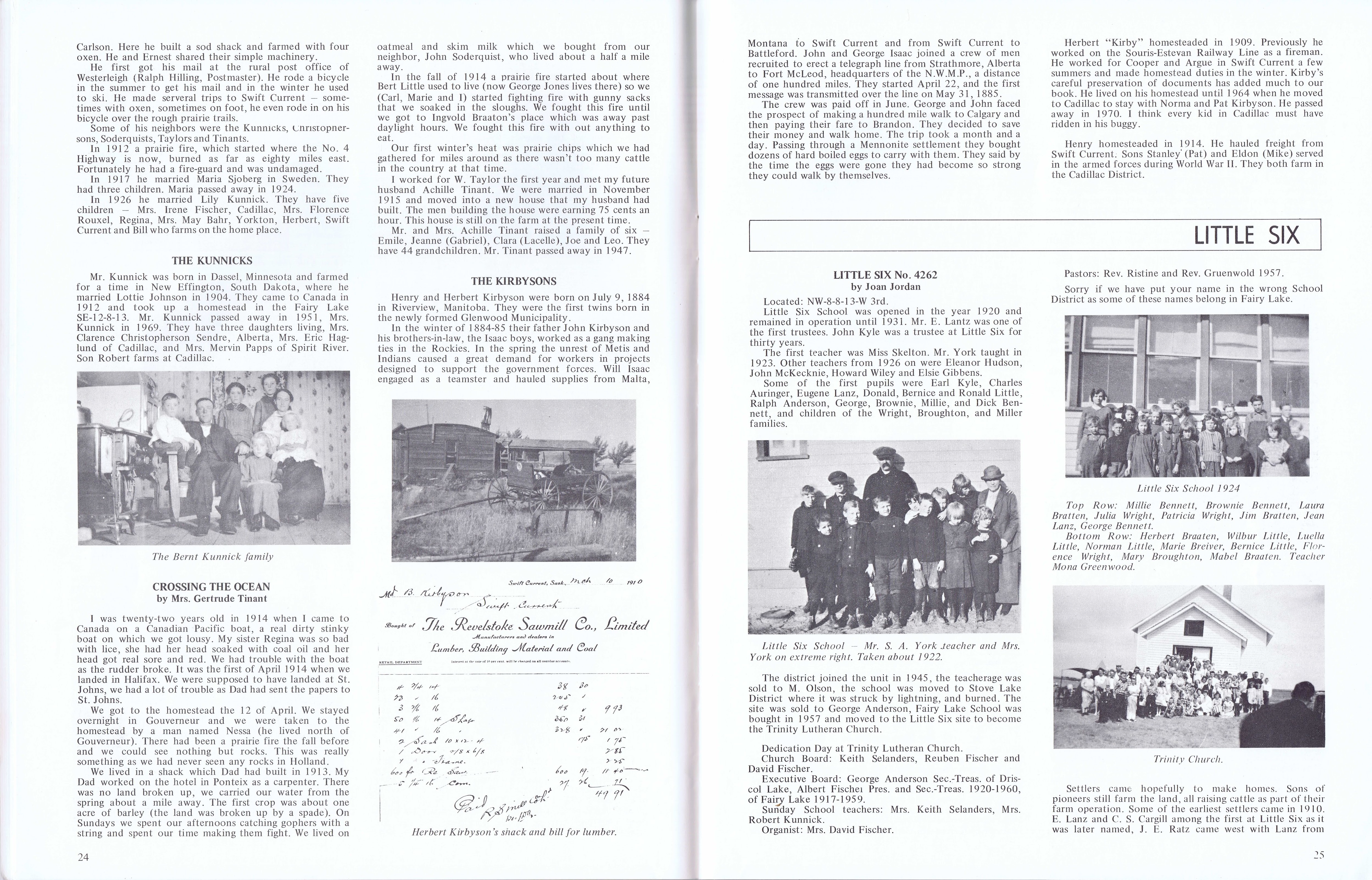 History of Cadillac and Surrounding District, The Good Old Days, Prepared by Alta Legros and Marlene Davidson for Homecoming '71, Elmwood, Fairy Lake, Boule Creek, Priory, Wheatville, Crichton, Bedford, Orwell, Highway, Gouverneur, McKnight, Pinto Head, Driscol Lake, Frenchville, Lac Pelletier, Notre Dame, Cadillac,  Saskatchewan, Canada   