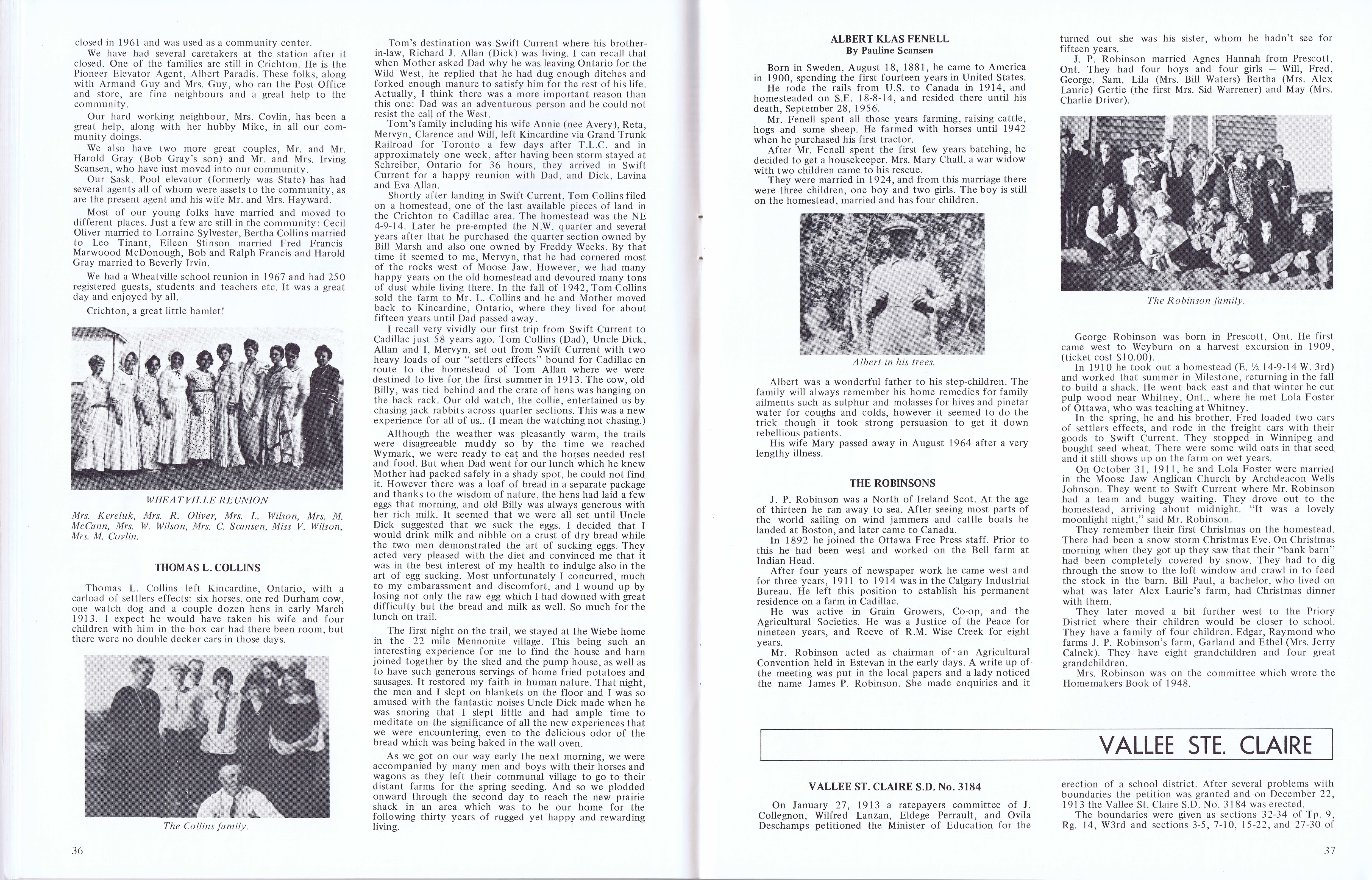 History of Cadillac and Surrounding District, The Good Old Days, Prepared by Alta Legros and Marlene Davidson for Homecoming '71, Elmwood, Fairy Lake, Boule Creek, Priory, Wheatville, Crichton, Bedford, Orwell, Highway, Gouverneur, McKnight, Pinto Head, Driscol Lake, Frenchville, Lac Pelletier, Notre Dame, Cadillac,  Saskatchewan, Canada   