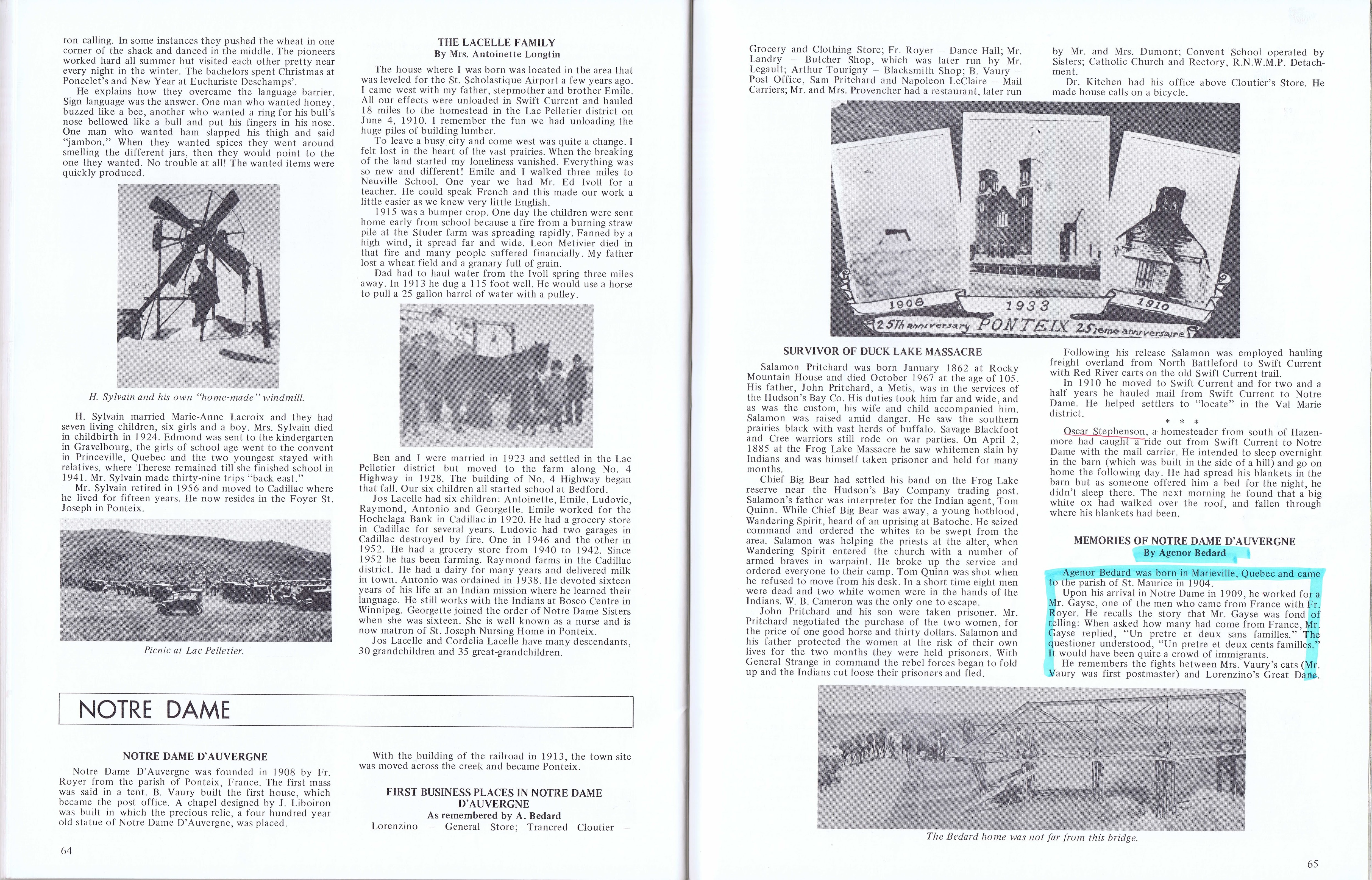 History of Cadillac and Surrounding District, The Good Old Days, Prepared by Alta Legros and Marlene Davidson for Homecoming '71, Elmwood, Fairy Lake, Boule Creek, Priory, Wheatville, Crichton, Bedford, Orwell, Highway, Gouverneur, McKnight, Pinto Head, Driscol Lake, Frenchville, Lac Pelletier, Notre Dame, Cadillac,  Saskatchewan, Canada   