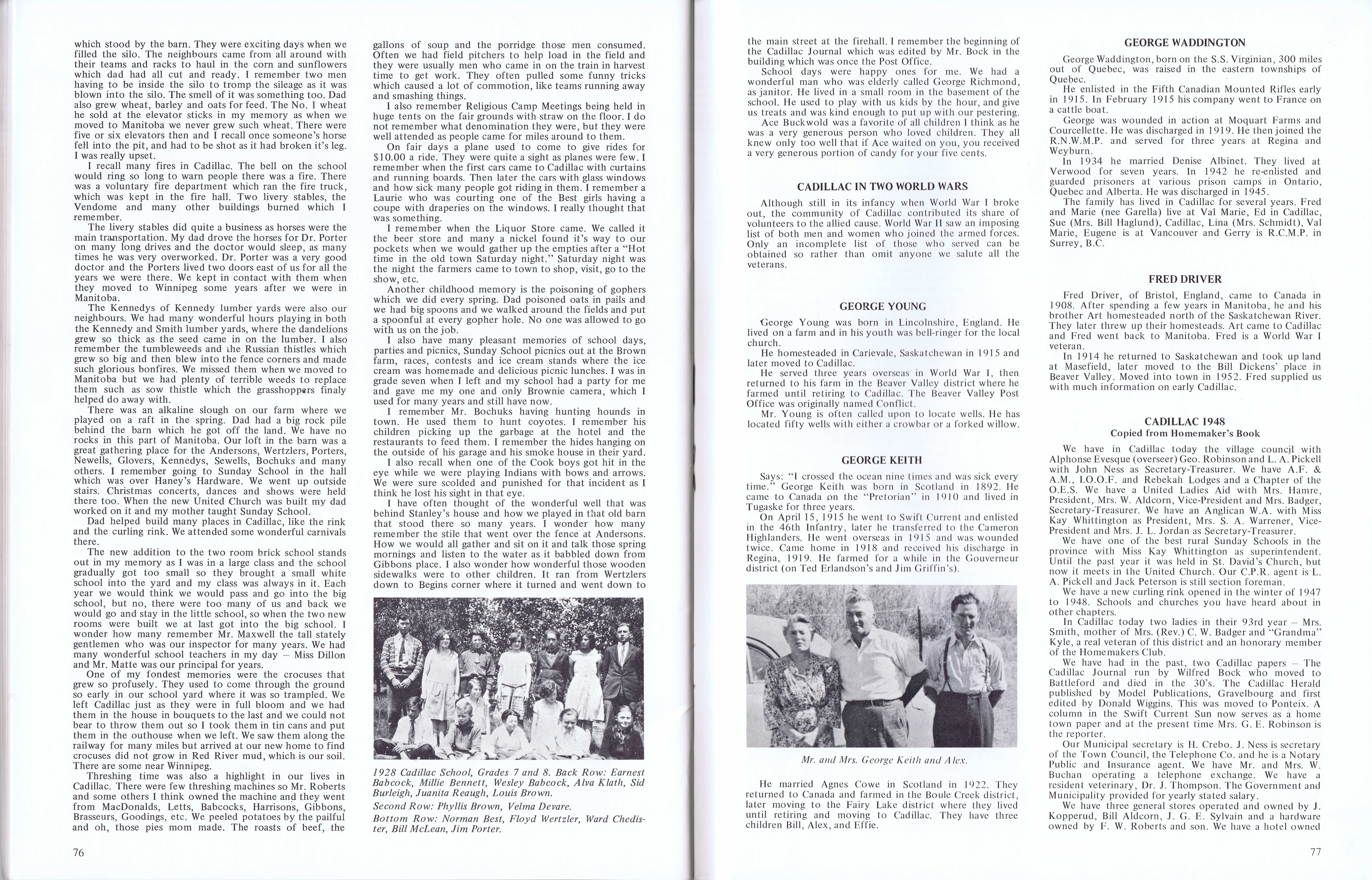 History of Cadillac and Surrounding District, The Good Old Days, Prepared by Alta Legros and Marlene Davidson for Homecoming '71, Elmwood, Fairy Lake, Boule Creek, Priory, Wheatville, Crichton, Bedford, Orwell, Highway, Gouverneur, McKnight, Pinto Head, Driscol Lake, Frenchville, Lac Pelletier, Notre Dame, Cadillac,  Saskatchewan, Canada   