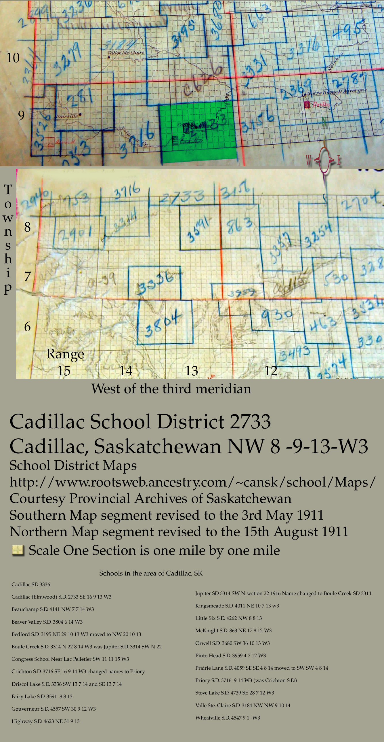 History of Cadillac and Surrounding District, The Good Old Days, Prepared by Alta Legros and Marlene Davidson for Homecoming '71, Elmwood, Fairy Lake, Boule Creek, Priory, Wheatville, Crichton, Bedford, Orwell, Highway, Gouverneur, McKnight, Pinto Head, Driscol Lake, Frenchville, Lac Pelletier, Notre Dame, Cadillac,  Saskatchewan, Canada   