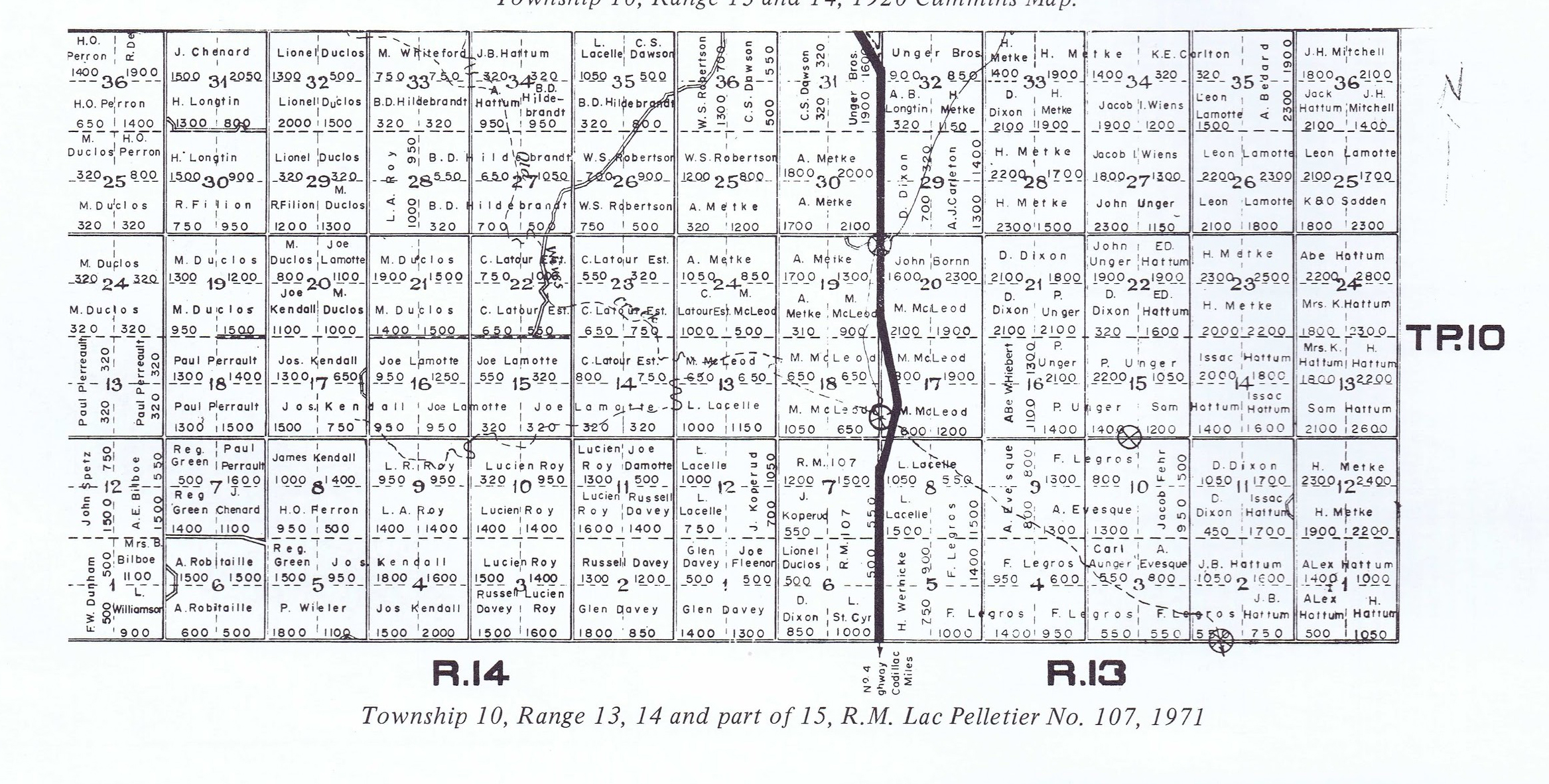 History of Cadillac and Surrounding District, The Good Old Days, Prepared by Alta Legros and Marlene Davidson for Homecoming '71, Elmwood, Fairy Lake, Boule Creek, Priory, Wheatville, Crichton, Bedford, Orwell, Highway, Gouverneur, McKnight, Pinto Head, Driscol Lake, Frenchville, Lac Pelletier, Notre Dame, Cadillac,  Saskatchewan, Canada   