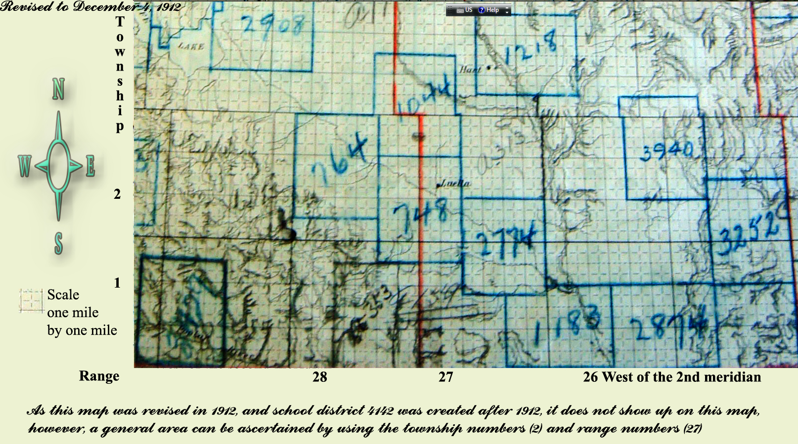 Map Clydesdale School District 4142,  North east section 32 township 3 range 27 west of the second meridian, 1918-1955,near Coronach at north west section 11 township 2 range 27 west of the 2 meridian ,  Saskatchewan,   