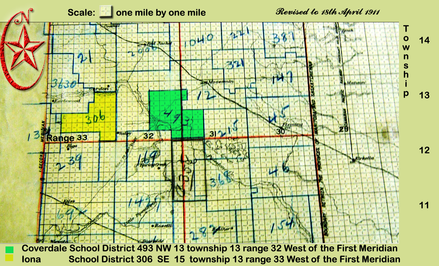 Coverdale School District 493, Northwest section 13 township 13 range 32 west of the first meridian, 1899-1961, near Moosomin