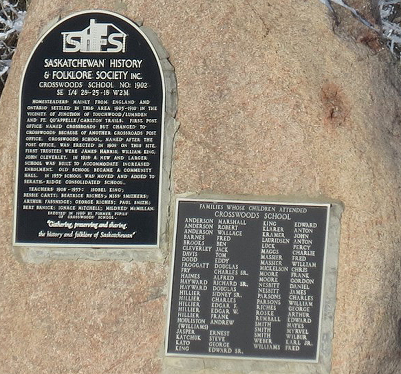 Crosswoods School District 1902, 1902-1955, Southeast section 28 township 25 range 18 west of the 2nd meridian, Quinton northeast section 12 township 28 range 18 west of the second merdian, Crosswoods northwest section 22 township 25 range 18 west of the 2nd meridian,   