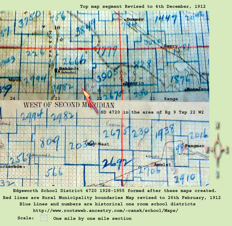 Edgeworth School Disrict 4720, Township 9, Range 22 or 23  west of the second meridian, 1928-1955, near Edgeworth CP Siding North East Section 8 Township 9 range 22 west of the second meridian