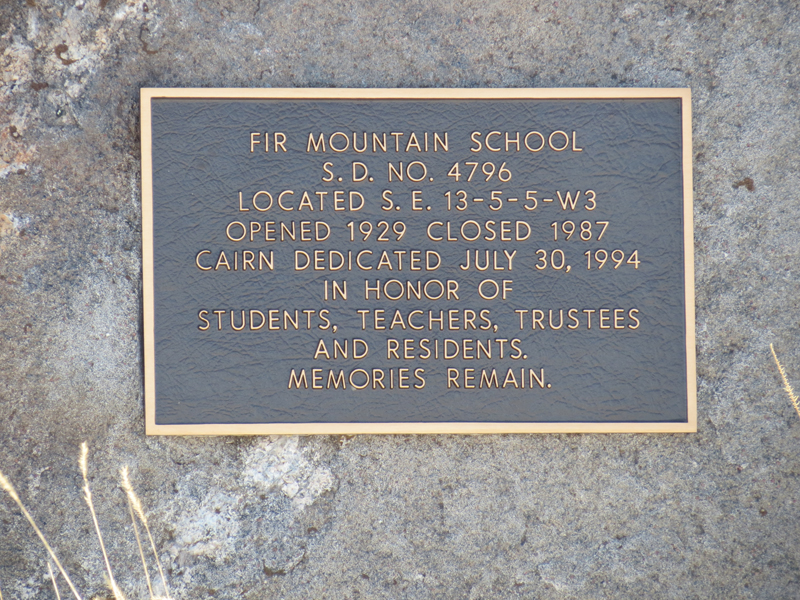 Fir Mountain School District 4796, south east 13 township 5 range 5 west of the third meridian, Fir Mountain, MacWorth,     