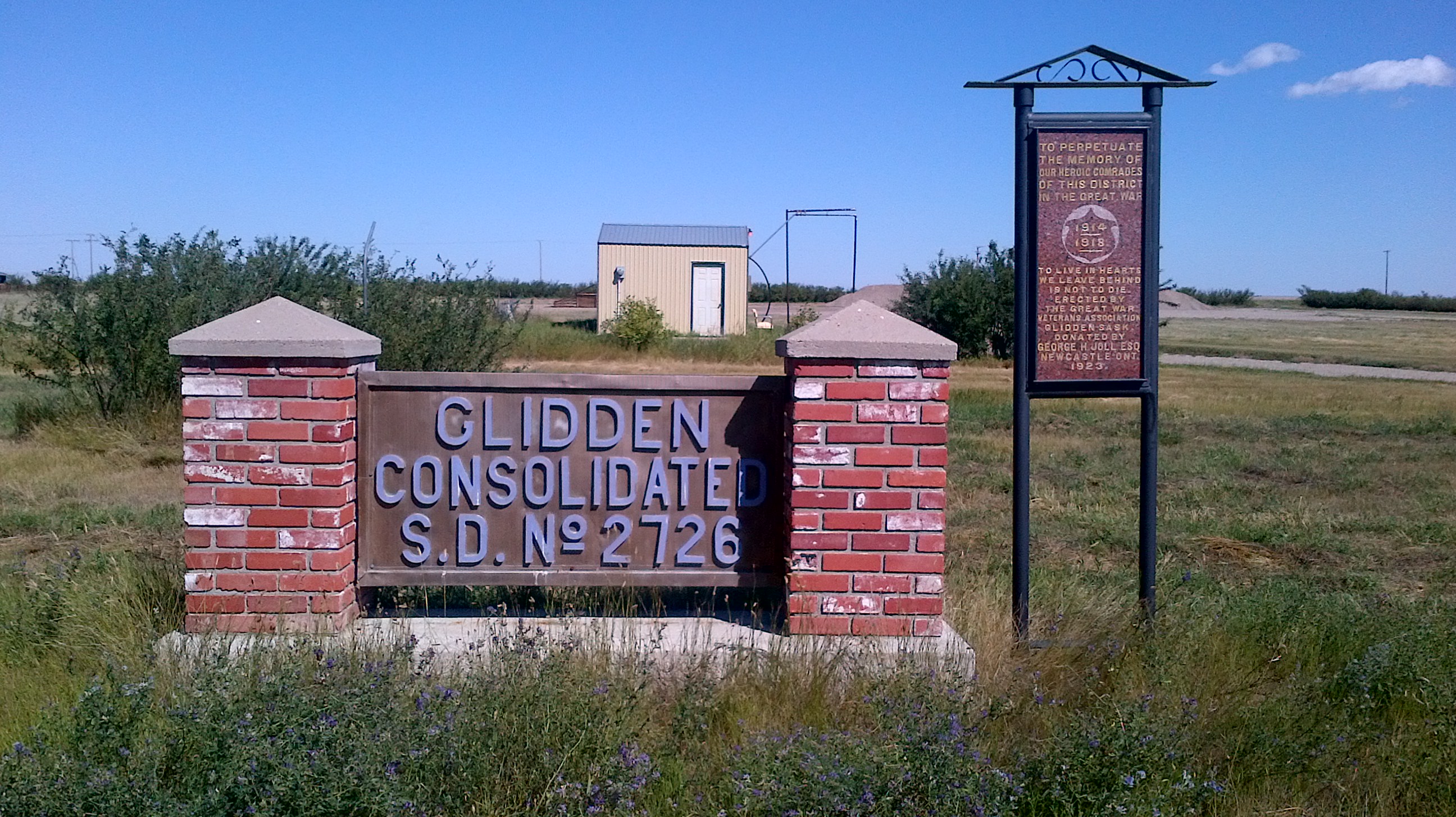 Glidden Consolidated School District 2726, Glidden, 51.239 degrees North, 109.164 degrees west, section 21- township 26- range 23-West of the 3rd meridian, Saskatchewan, Newcombe Rural Municipality No. 260