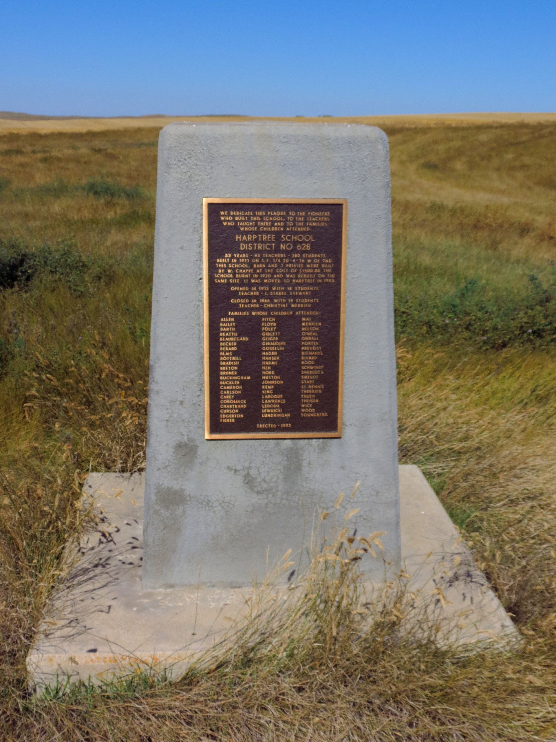 Free Soil School District 1921, memorial in Liberty Saskatchewan, Southwest section 21 township 25 range 25 west of the second meridian, Wolffton South west section 2 township 26 range 25 west of the second meridian,   