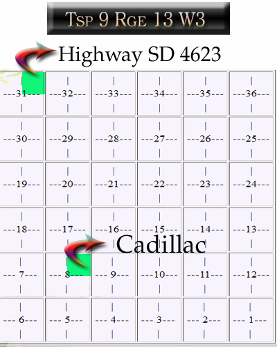 township grid showing one mile by one mile sections.