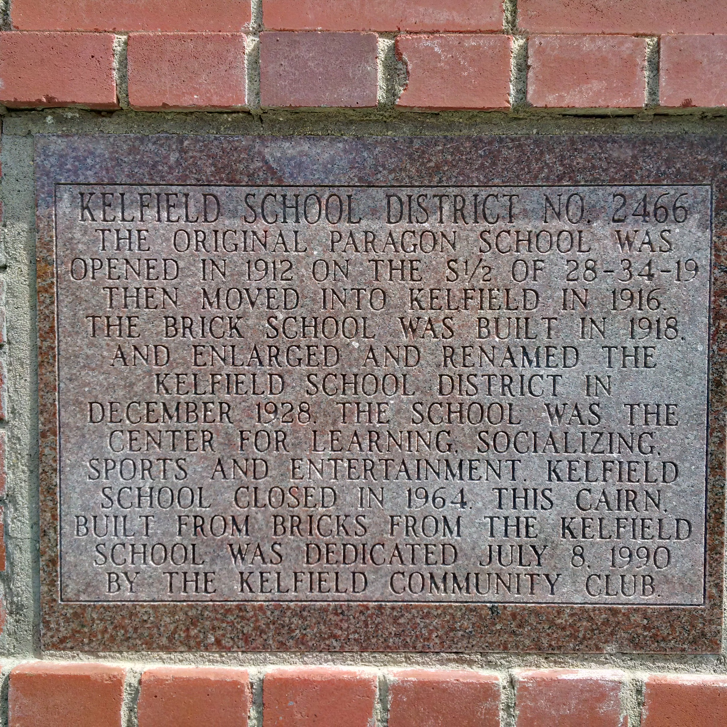  Kelfield School District 2466,Paragon School on S 28 34 19 in 1912,Moved into Kelfield 1916, Brick School 1918-1964, Kelfield,     Province of Saskatchewan, Canada Saskatchewan, 