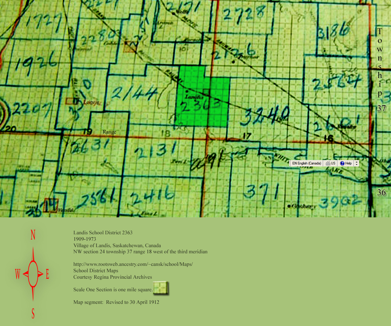 Landis School District 2363, 1909-1973, Village of Landis, North west quarter section 24 township 37 range 18 west of the third meridian,  Saskatchewan, - Saskatchewan Gen Web - Saskatchewan One room School Project