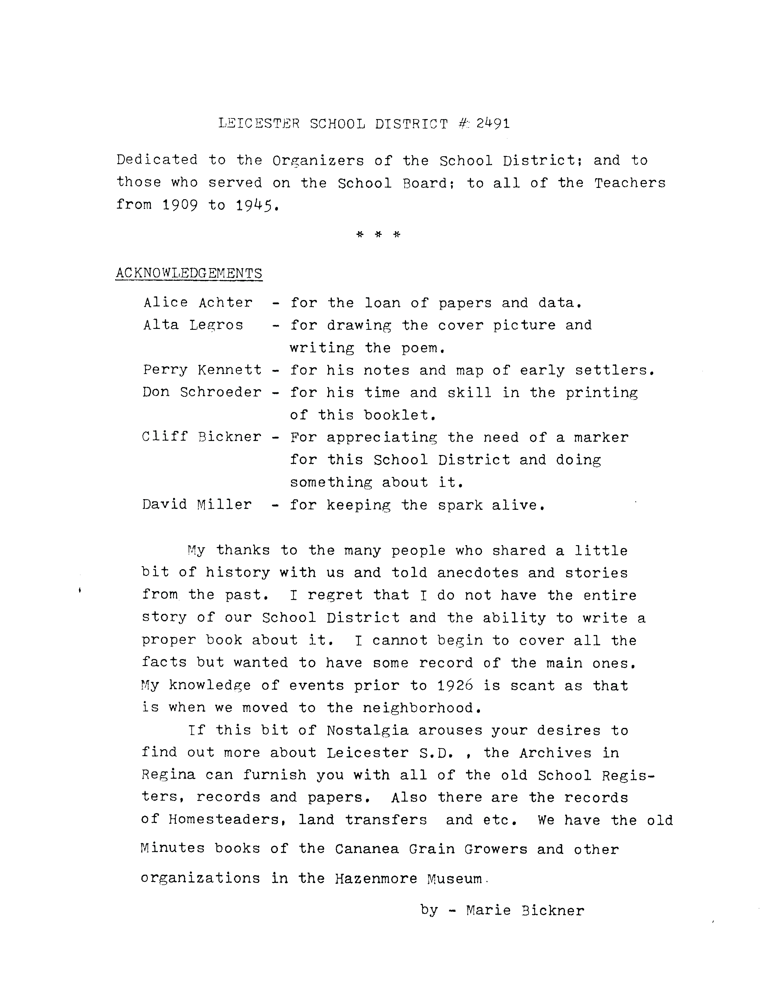 History of Cadillac and Surrounding District, The Good Old Days, Prepared by Alta Legros and Marlene Davidson for Homecoming '71, Elmwood, Fairy Lake, Boule Creek, Priory, Wheatville, Crichton, Bedford, Orwell, Highway, Gouverneur, McKnight, Pinto Head, Driscol Lake, Frenchville, Lac Pelletier, Notre Dame, Cadillac,  Saskatchewan, Canada   