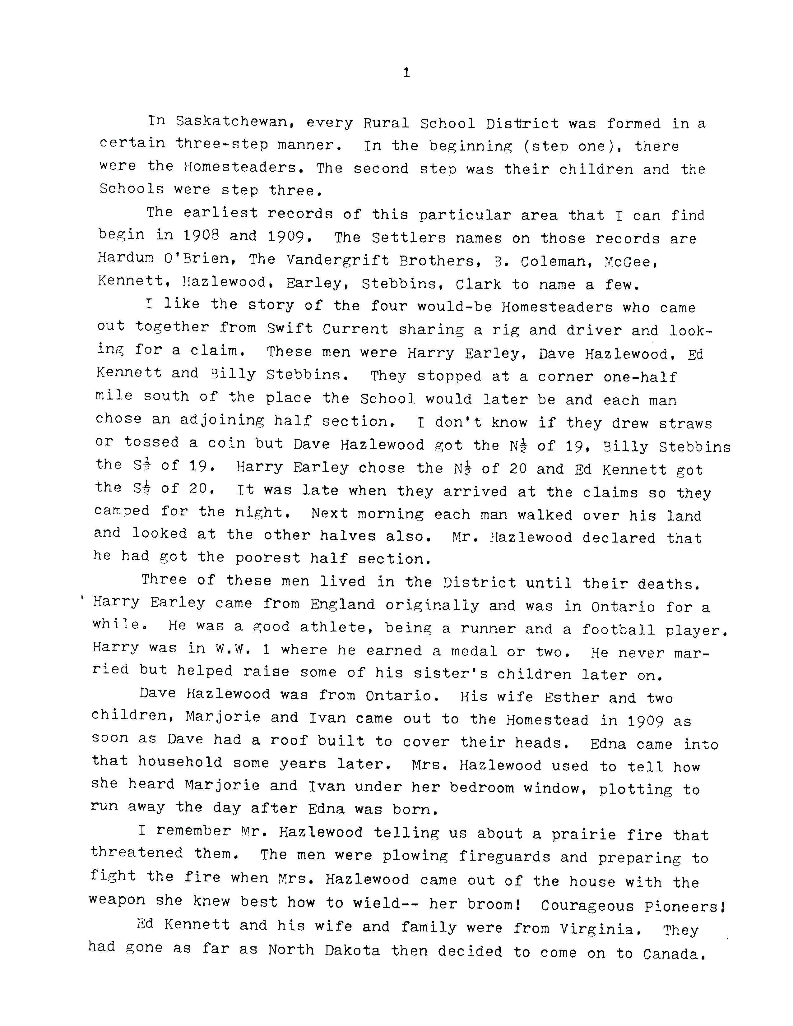 History of Cadillac and Surrounding District, The Good Old Days, Prepared by Alta Legros and Marlene Davidson for Homecoming '71, Elmwood, Fairy Lake, Boule Creek, Priory, Wheatville, Crichton, Bedford, Orwell, Highway, Gouverneur, McKnight, Pinto Head, Driscol Lake, Frenchville, Lac Pelletier, Notre Dame, Cadillac,  Saskatchewan, Canada   