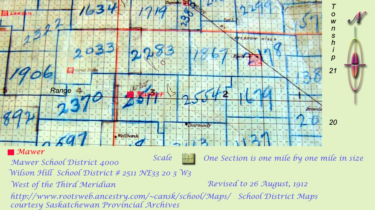 Map   Mawer School District 4000, (WILSON HILL 	School District # 2511) , Mawer Unincorporated area location section 5- township 21- range 3-West of the 3rd meridian, Province 	Saskatchewan, Country Canada, Latitude - Longitude (DMS) 	50 45' 0'' N, 106 24' 2'' W,Latitude - Longitude (decimal) 	50.7500309, -106.4006128,  Eyebrow Rural Municipality No. 193, near the town of Central Butte, SW 21-21-4-W3,   