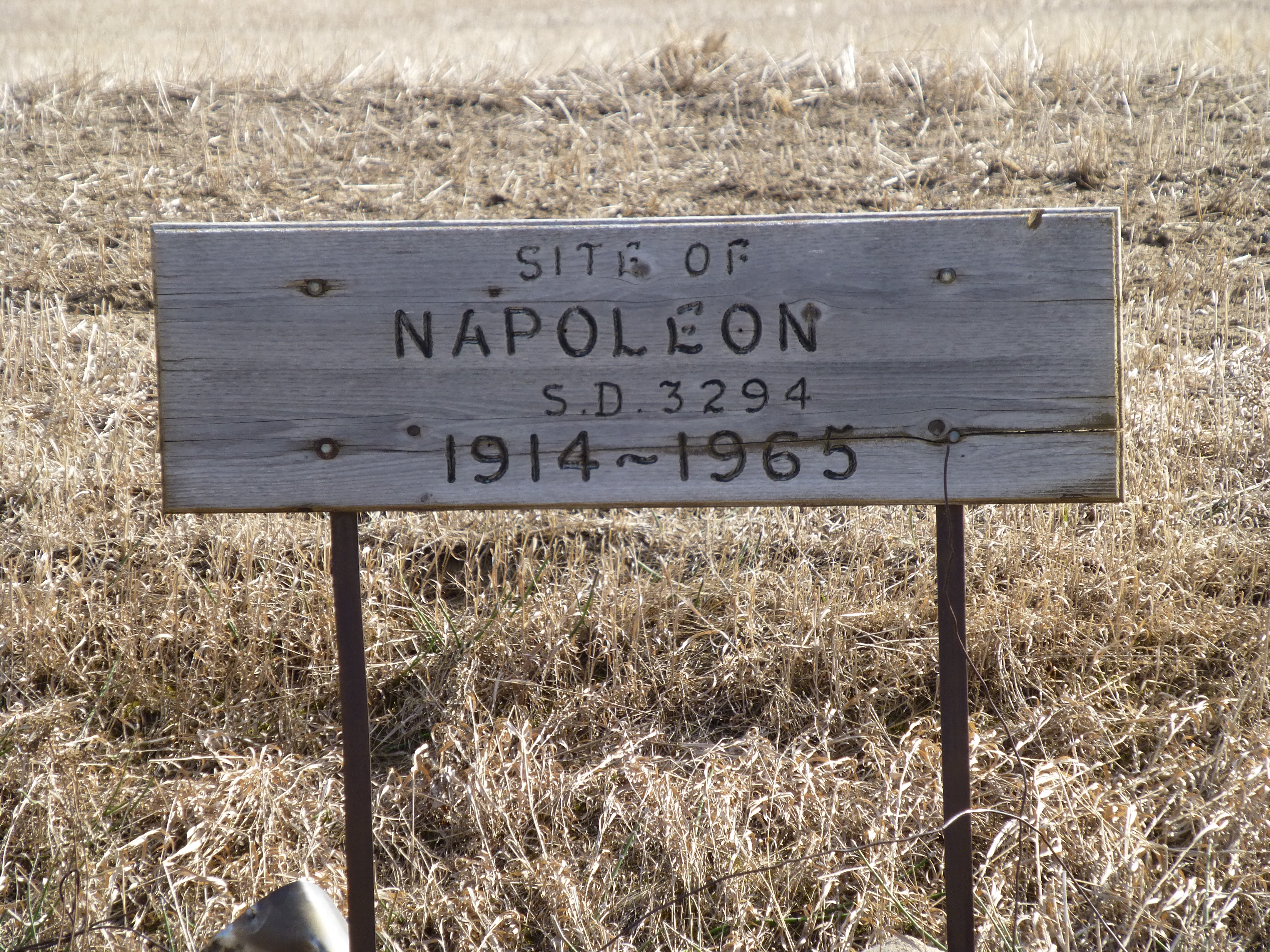 Napoleon School District 3294, north west quarter of section 35 township 42 range 16 west of the second meridian, 1914-1964, near Kinistin Reserve, 1915-1965, old wooden sign, near Roecliff and Willowhill Saskatchewan, Sask, Sk, Canada, township, range, meridian, vintage, antique, school, school house, one room school house, one room school, school-house, one-room school-house, one room school house project, One Room School Project,  , 