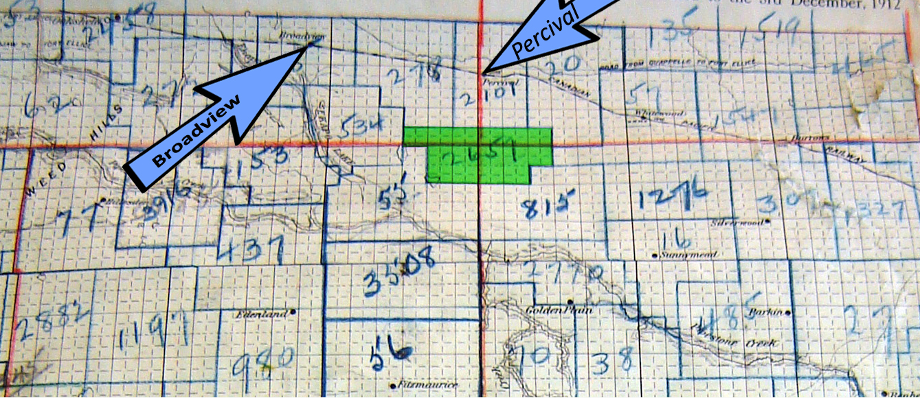 Newborgor School District 2657 MAp, New Borgor School District 2657, SE section 1 township 16 range 4 west of the second meridian, Percival, Broadview, Whitewood,- Saskatchewan Gen Web - One room School Project