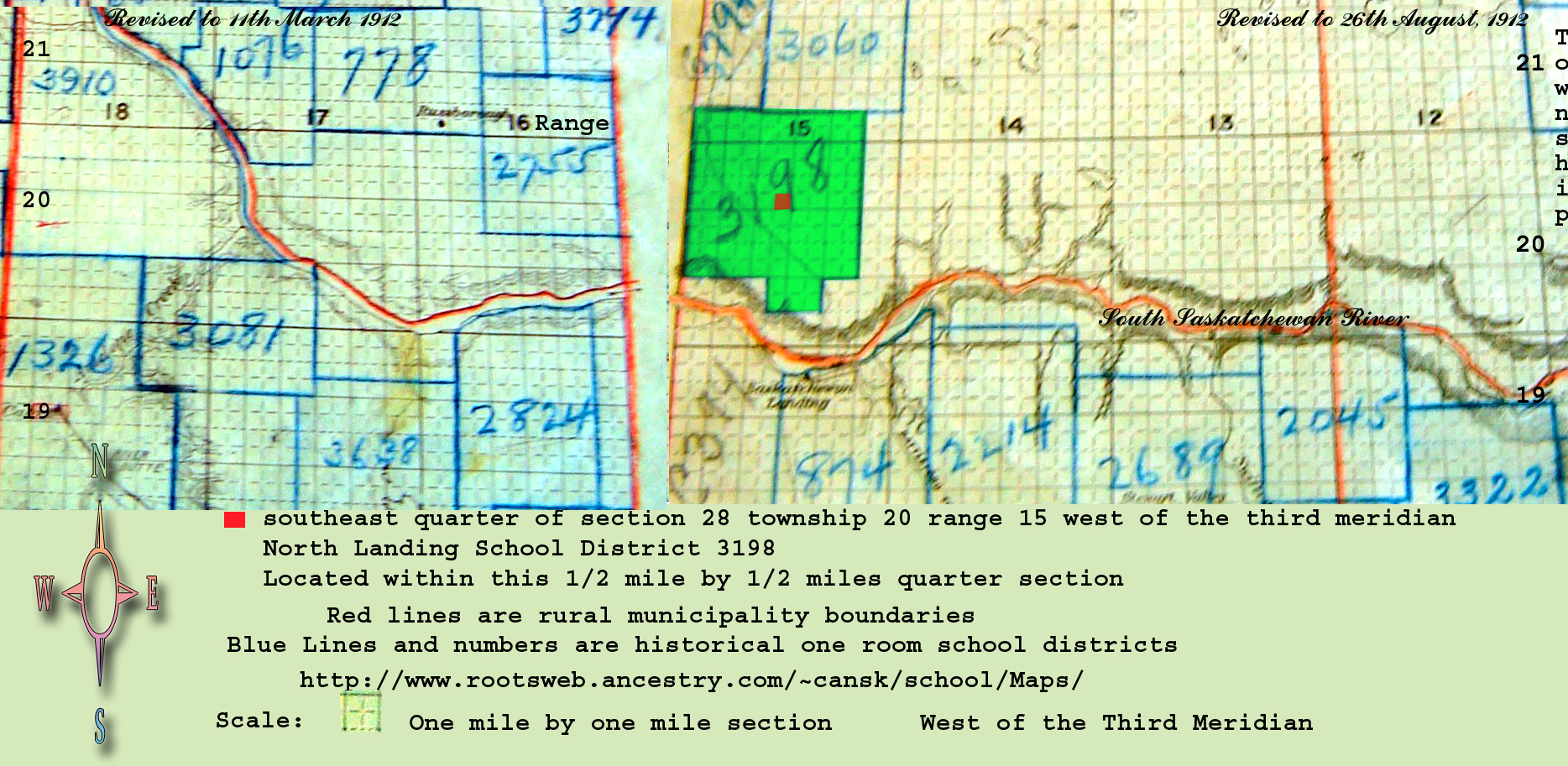  North Landing School District 3198, 1914-1959, south east quarter of section 28 township 20 range 15 west of the third meridian, near the town of Kyle, north east section 32 township 21 range 15 west of the third meridian, 