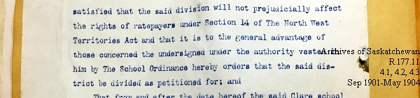 Saskatchewan One Room School House Orders Issued by the Commissioner of Education. Province of Saskatchewan, Canada. Sept 1901- May 1904