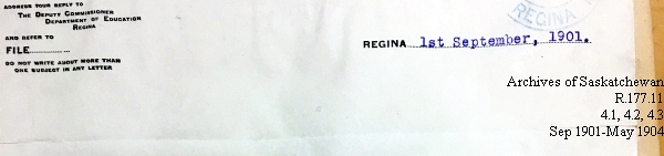 Saskatchewan One Room School House Orders Issued by the Commissioner of Education. Province of Saskatchewan, Canada. Sept 1901- May 1904