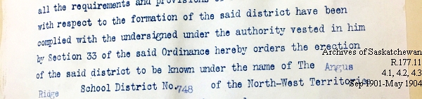 Saskatchewan One Room School House Orders Issued by the Commissioner of Education. Province of Saskatchewan, Canada. Sept 1901- May 1904