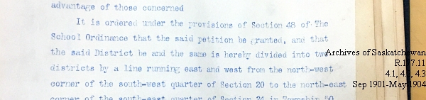 Saskatchewan One Room School House Orders Issued by the Commissioner of Education. Province of Saskatchewan, Canada. Sept 1901- May 1904