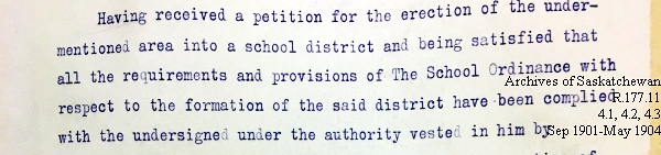 Saskatchewan One Room School House Orders Issued by the Commissioner of Education. Province of Saskatchewan, Canada. Sept 1901- May 1904