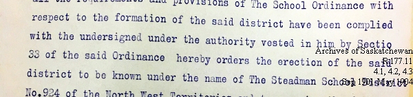 Saskatchewan One Room School House Orders Issued by the Commissioner of Education. Province of Saskatchewan, Canada. Sept 1901- May 1904