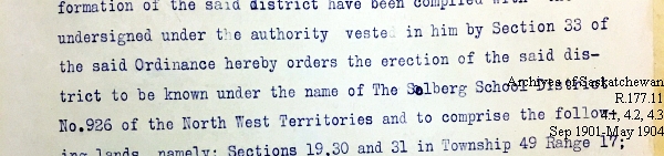 Saskatchewan One Room School House Orders Issued by the Commissioner of Education. Province of Saskatchewan, Canada. Sept 1901- May 1904