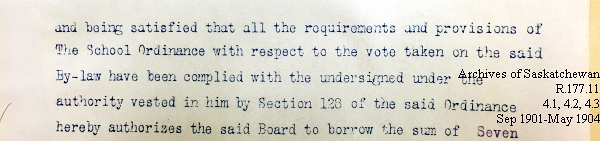 Saskatchewan One Room School House Orders Issued by the Commissioner of Education. Province of Saskatchewan, Canada. Sept 1901- May 1904