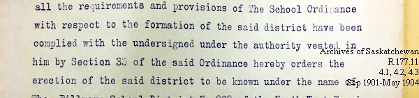 Saskatchewan One Room School House Orders Issued by the Commissioner of Education. Province of Saskatchewan, Canada. Sept 1901- May 1904