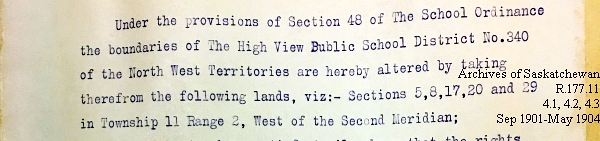 Saskatchewan One Room School House Orders Issued by the Commissioner of Education. Province of Saskatchewan, Canada. Sept 1901- May 1904