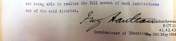 Saskatchewan One Room School House Orders Issued by the Commissioner of Education. Province of Saskatchewan, Canada. Sept 1901- May 1904