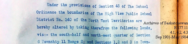 Saskatchewan One Room School House Orders Issued by the Commissioner of Education. Province of Saskatchewan, Canada. Sept 1901- May 1904