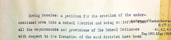 Saskatchewan One Room School House Orders Issued by the Commissioner of Education. Province of Saskatchewan, Canada. Sept 1901- May 1904