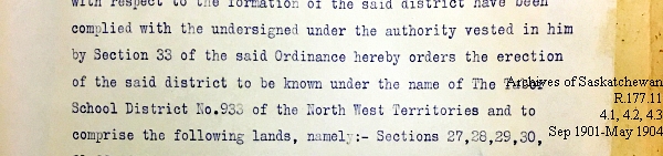 Saskatchewan One Room School House Orders Issued by the Commissioner of Education. Province of Saskatchewan, Canada. Sept 1901- May 1904