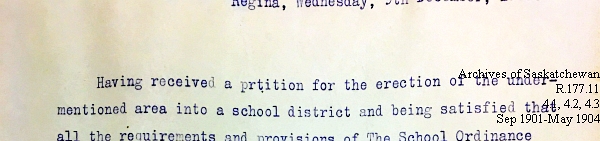 Saskatchewan One Room School House Orders Issued by the Commissioner of Education. Province of Saskatchewan, Canada. Sept 1901- May 1904