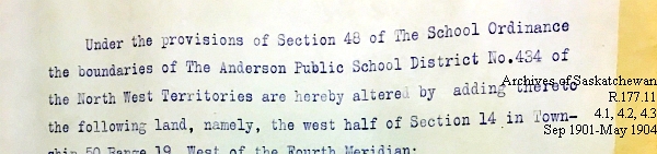 Saskatchewan One Room School House Orders Issued by the Commissioner of Education. Province of Saskatchewan, Canada. Sept 1901- May 1904