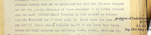 Saskatchewan One Room School House Orders Issued by the Commissioner of Education. Province of Saskatchewan, Canada. Sept 1901- May 1904