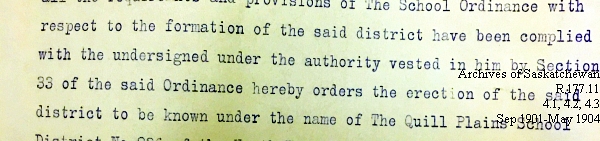 Saskatchewan One Room School House Orders Issued by the Commissioner of Education. Province of Saskatchewan, Canada. Sept 1901- May 1904