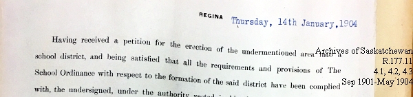 Saskatchewan One Room School House Orders Issued by the Commissioner of Education. Province of Saskatchewan, Canada. Sept 1901- May 1904