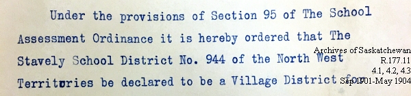 Saskatchewan One Room School House Orders Issued by the Commissioner of Education. Province of Saskatchewan, Canada. Sept 1901- May 1904