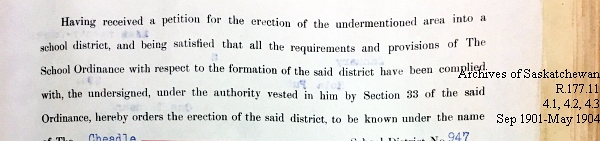 Saskatchewan One Room School House Orders Issued by the Commissioner of Education. Province of Saskatchewan, Canada. Sept 1901- May 1904