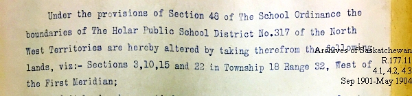 Saskatchewan One Room School House Orders Issued by the Commissioner of Education. Province of Saskatchewan, Canada. Sept 1901- May 1904