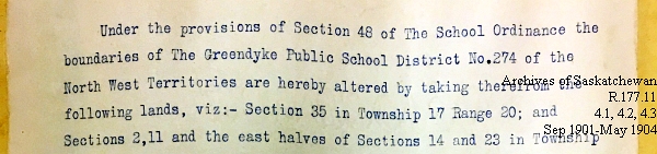 Saskatchewan One Room School House Orders Issued by the Commissioner of Education. Province of Saskatchewan, Canada. Sept 1901- May 1904